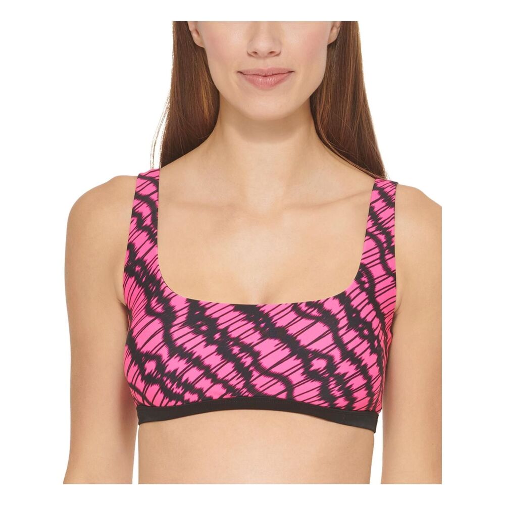 DKNY Womens Printed Removable Padding Beachwear Bikini Swim Top, XL